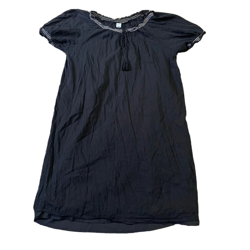 Small - Women's OLD NAVY Bubble Sleeve Embroidered Neckline Black Cotton Dress